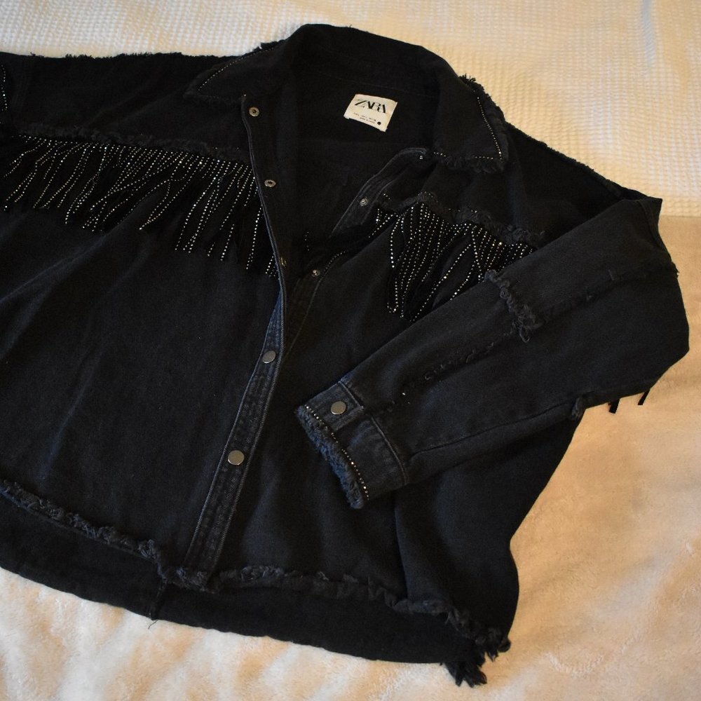 Zara Shiny Fringe Black Jacket